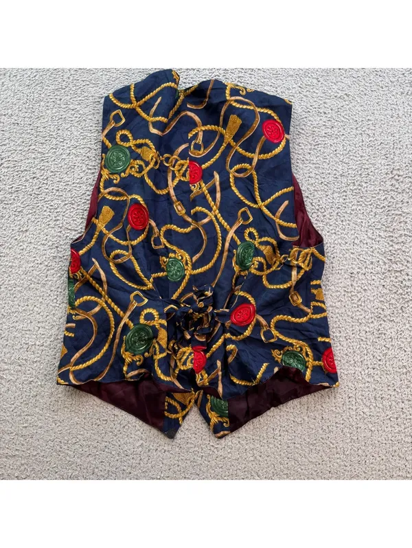 Vintage 90s Talbots Equestrian Chain Print Waistcoat Vest Women’s Large - Image 2