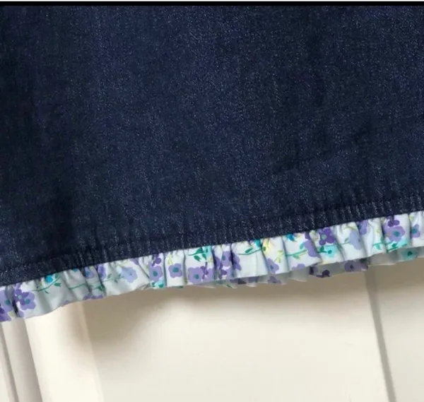 Vintage 90s Western Denim Pencil Jean Skirt Floral Ruffle 10 Bloomingdale’s USA - Image 3