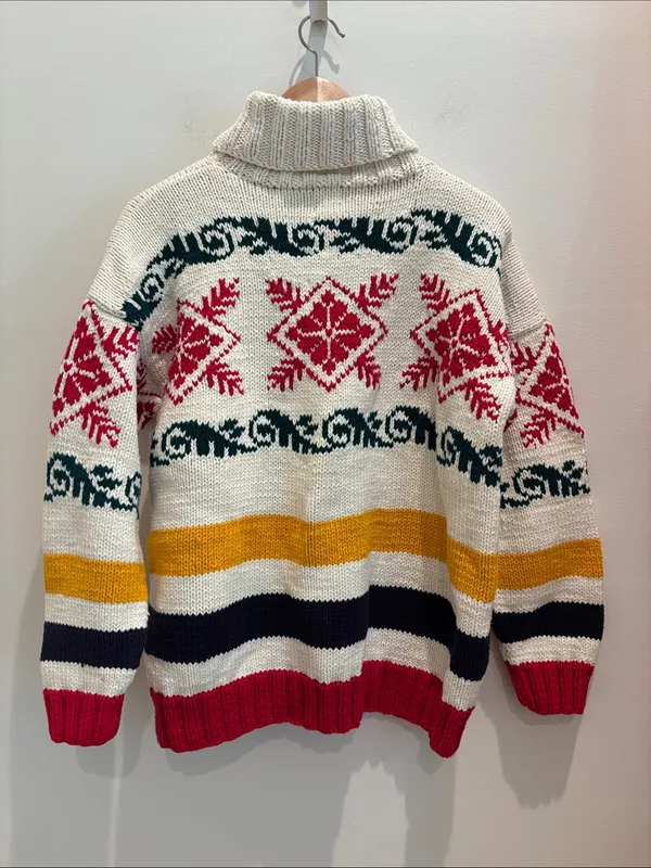 GAP Vintage 80s Sweater Fair Isle Turtleneck Chunky 100% Cotton Medium - Image 4