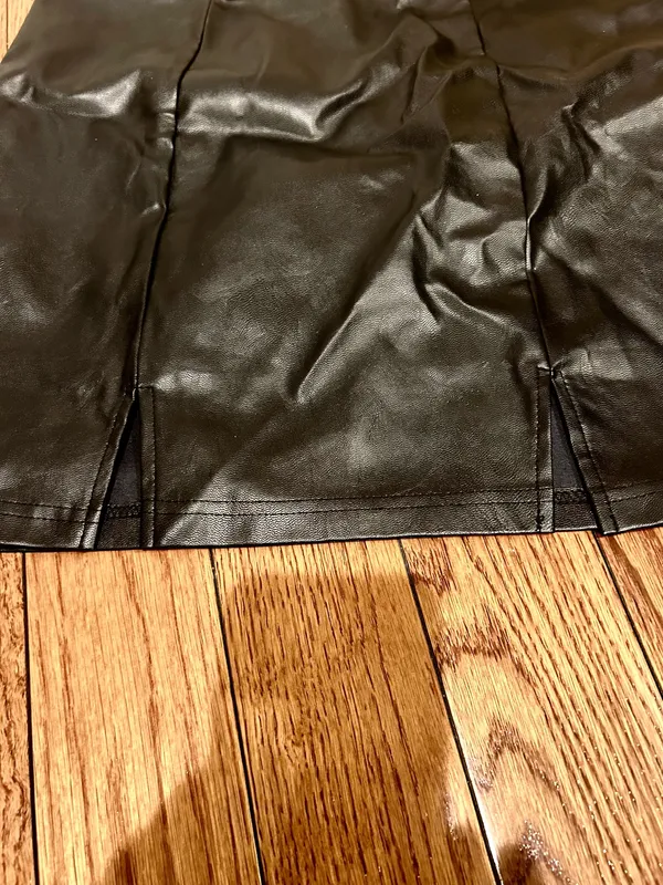 SHEIN NWOT Sexy High Waist Notch Hem Leather A-Line /two front slits L - Image 6