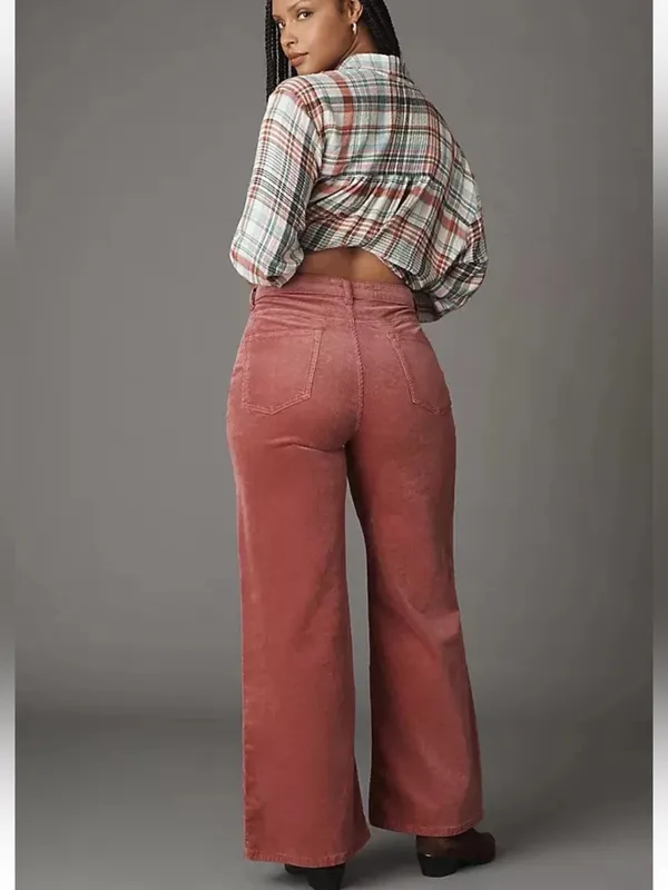 Anthropologie Pilcro The Robbie Coral Corduroy Ribbed Wide Leg Pants - Image 2