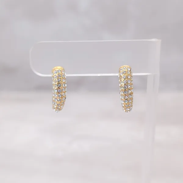 Vintage Stud Earrings Gold Tone & Clear Gems - Repair Needed - Image 2