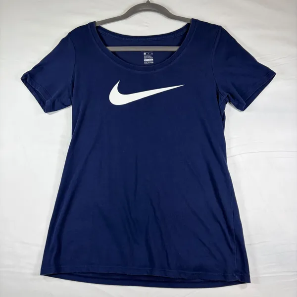 Nike Dri-FIT Womens T-Shirt Navy Blue Short‎ Sleeve Swoosh Athletic Cut Small - Image 2