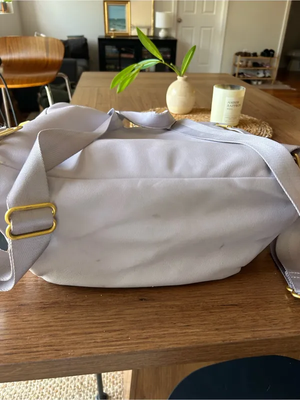 Fawn Design Lavender Leather Convertible Backpack Gold Hardware RARE flawed - Image 11