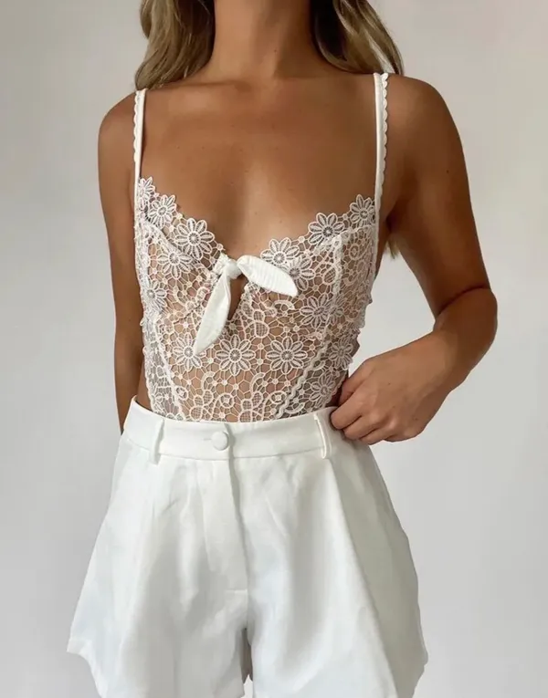 Colorful Natalie (Skylar + Madison) White Floral Lace Bodysuit - Image 3