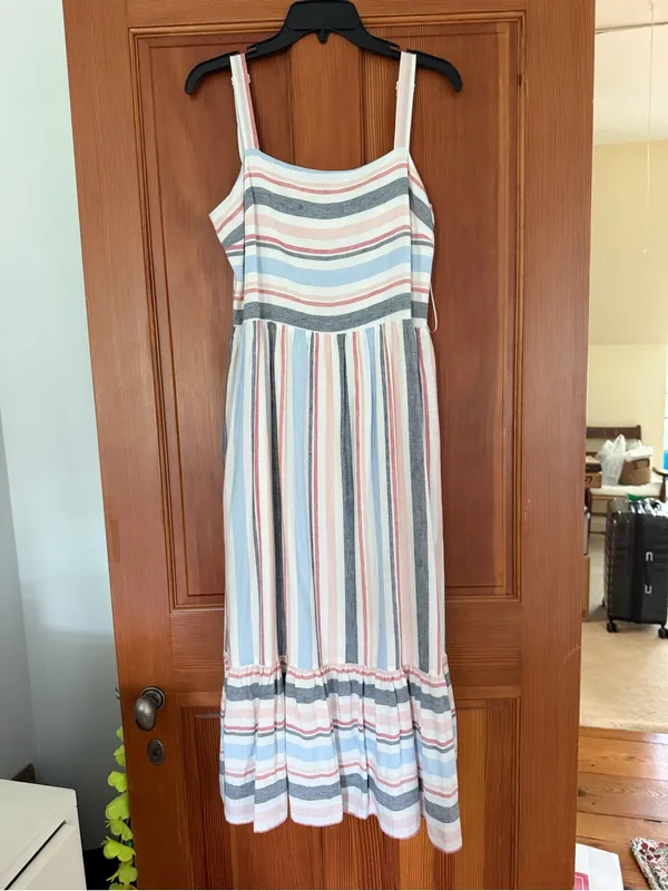 Corley Striped Sleeveless Maxi Dress in White and Pastel Stripes - Image 4