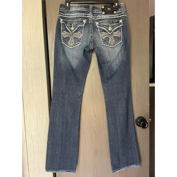 Miss Me Jean Rhinestone Embellished Cross Pocket Low Rise Bootcut 28x31 JP504689 - Image 2