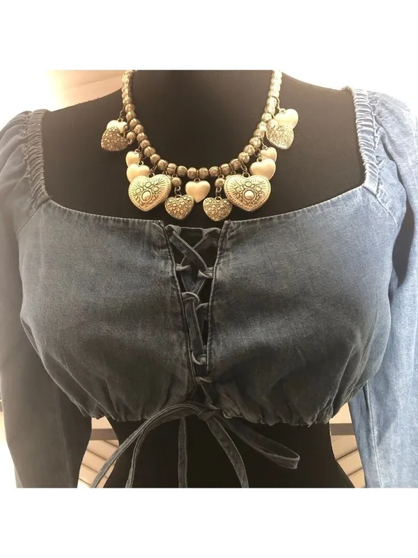 Forever 21 Chambray Blue Cropped Long Sleeve Top Small - Image 8
