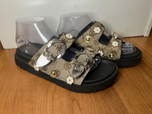 Jin Duo Sandals Womens Size 10 Brown Floral Buckle Slide Platform Shoes - Image 3