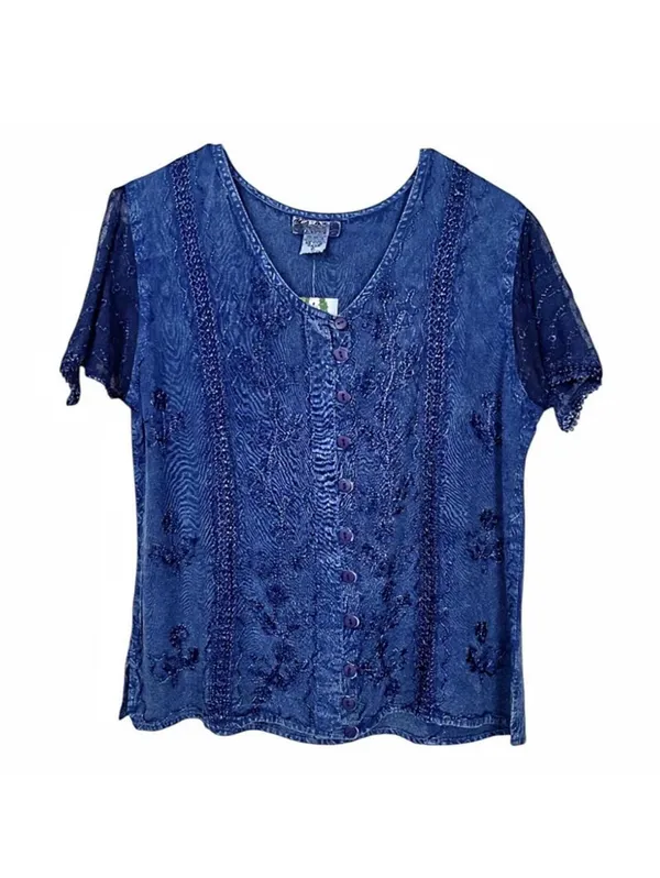 Women's Blue and Navy Blous - Image 3