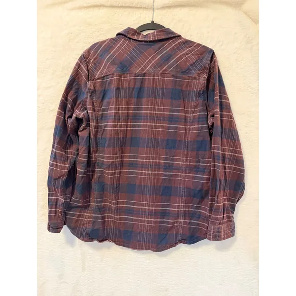Carhartt Flannel Shirt Womens XL Maroon Navy Blue Plaid Button Down Long Sleeve - Image 11