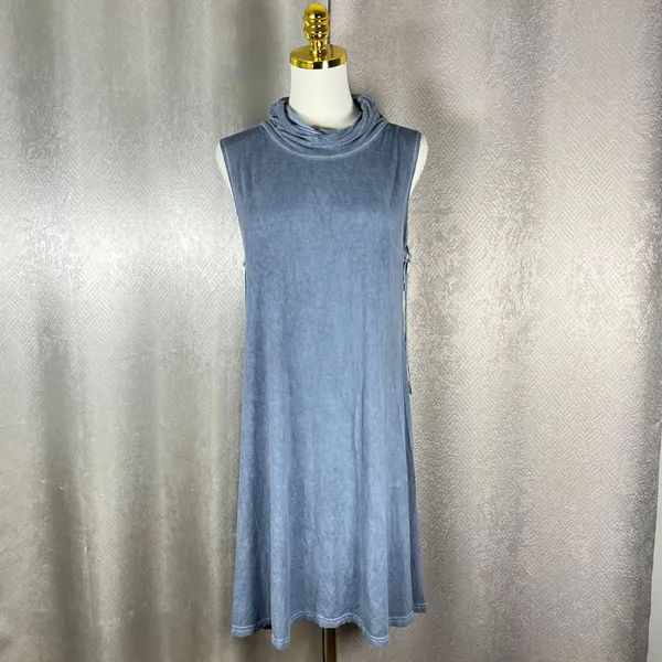 POL Womens Blue Mineral Wash Cowl Neck Fringe Open Back Sleeveless Mini Dress L - Image 6