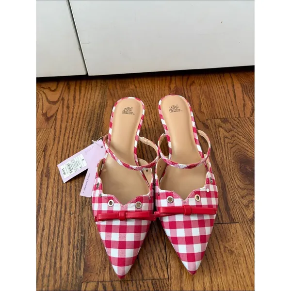 Wild Fable Lysandra Red Gingham Pointed-Toe Slingback Kitten Heels Size 8.5 New - Image 2