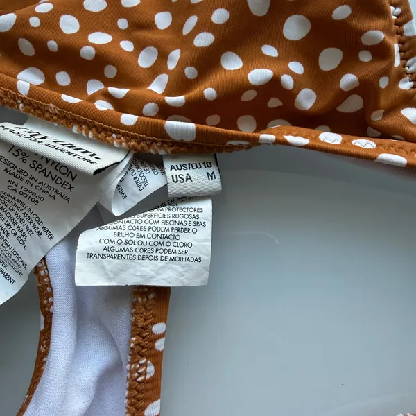 Rhythm‎ Polka Dot Bikini Set Rust Orange White Triangle Top S High Cut Bottoms M - Image 10