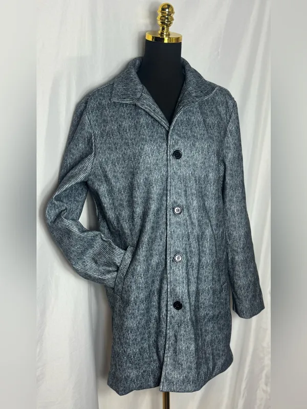 Fashion women’s peacoat business casual Grey Ribbed Button-Front Coat Medium - Image 7
