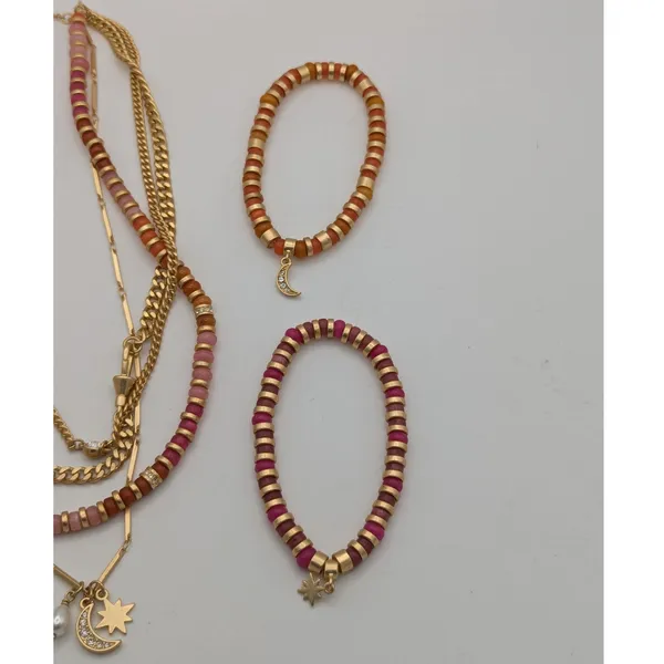 LOFT Festive Layered Necklace Bracelet Set Pink Gold Orange Star Moon Celestial - Image 5