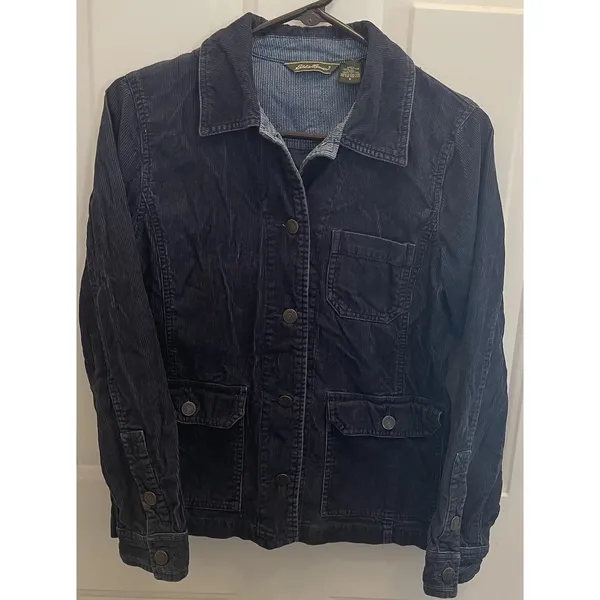 Eddie Bauer Blue Corduroy Chore Jacket Womens Small Pockets‎ Cottage Outdoor - Image 2