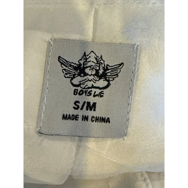 Boys Lie Shirt Women Medium White Satin Collared Button Down Bridezilla Top NWOT - Image 12