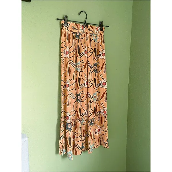 Christian Siriano New York Midi Tiered Smocked Skirt Size XS Boho Festival Tan - Image 3