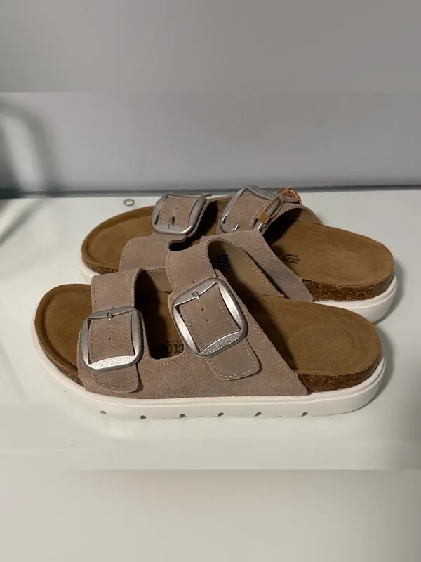 Double-Buckle Slide Sandals in Taupe with Cushioned Footbed - Image 8