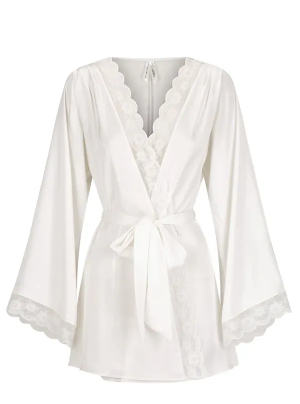 NEVER WORN White Silk Lace Trim Robe - Kat the label - Image 5