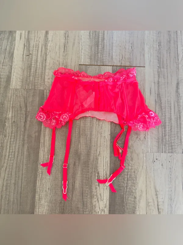 Victoria's Secret Garter Belt Small Pink W/ Bling & Lace - Image 6