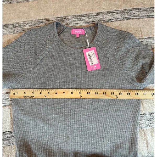 Edikted Basic Gray Melange Ribbed Thermal Raglan Long Sleeve Top - Image 3
