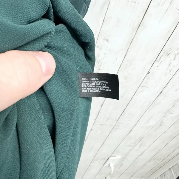 Club Monaco 100% Silk Sleeveless Forest Green Snatched‎ Mini Dress Size 0 - Image 5