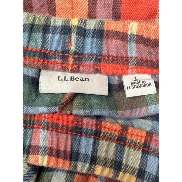LL Bean Rainbow Plaid Flannel Pajama Set Sleepwear Cozy Rustic Loungewear L - Image 9