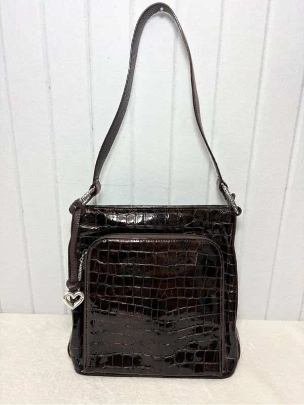 Brighton‎ Vintage Shoulder Bag Brown Leather Croc-Embossed Purse - Image 2