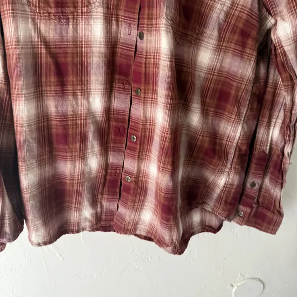 Ariat Real Western Burgundy White Plaid Relaxed Fit Cotton‎ Long Sleeve Shirt S - Image 3