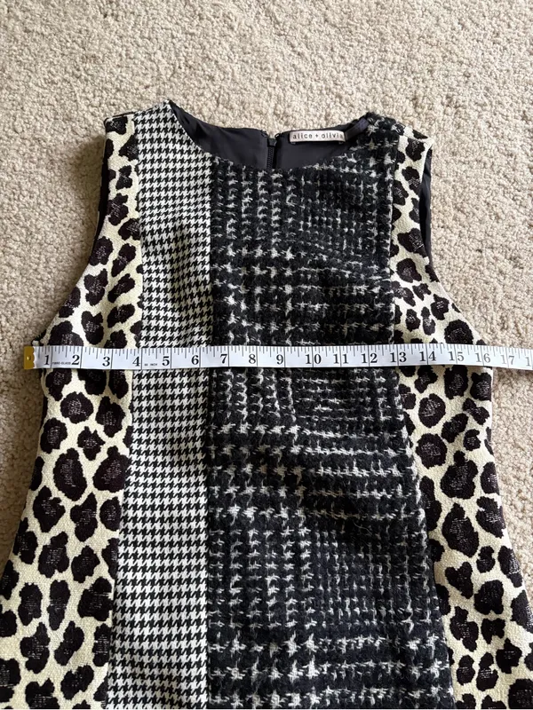 Alice and Olivia Clyde in Black & White Patchwork A-line Mini Shift Dress sz 4 - Image 12