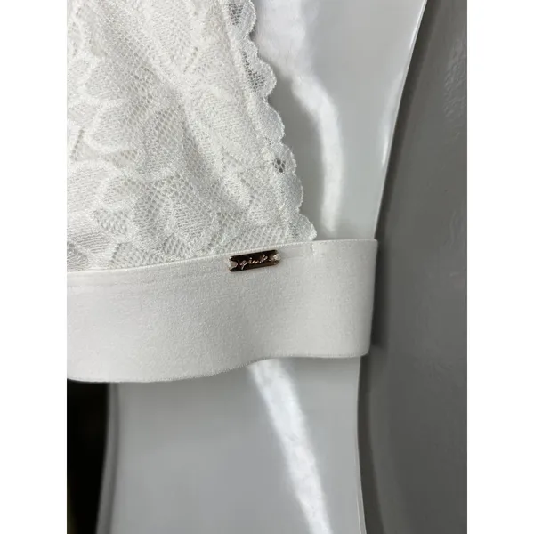 PINK Bralette Bra Womens Large White Lace Wireless Crossback Strappy Lined B Cup - Image 4