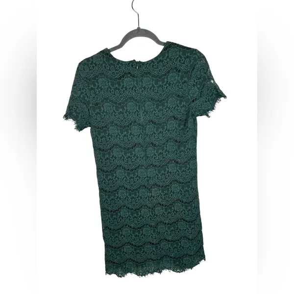 Lulus Lace Mini Dress Dark Green Short‎ Sleeve Sheath Scalloped Hem Size M - Image 4