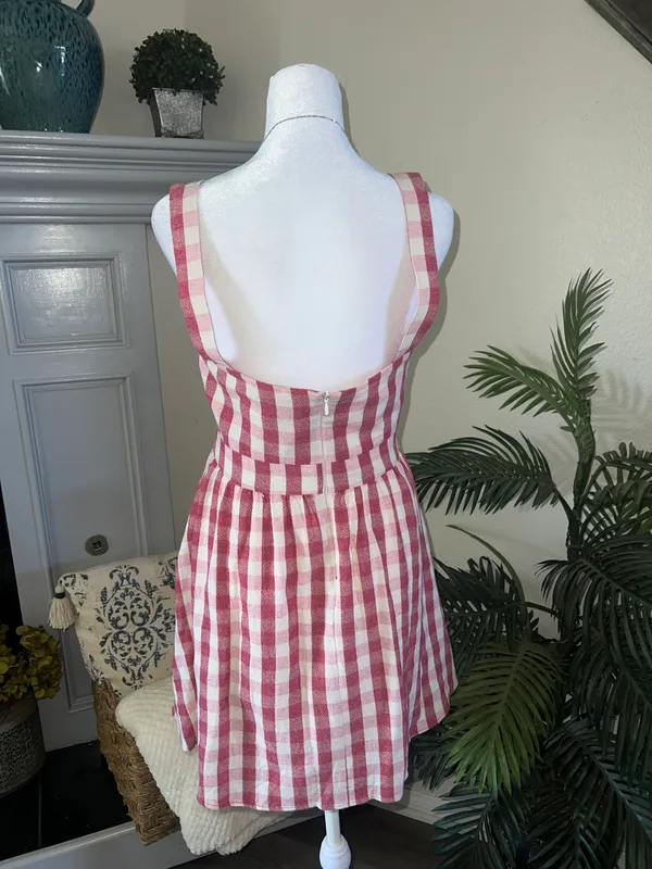 ZARA Red Gingham Checkered Sweetheart Dress Size M - Image 6