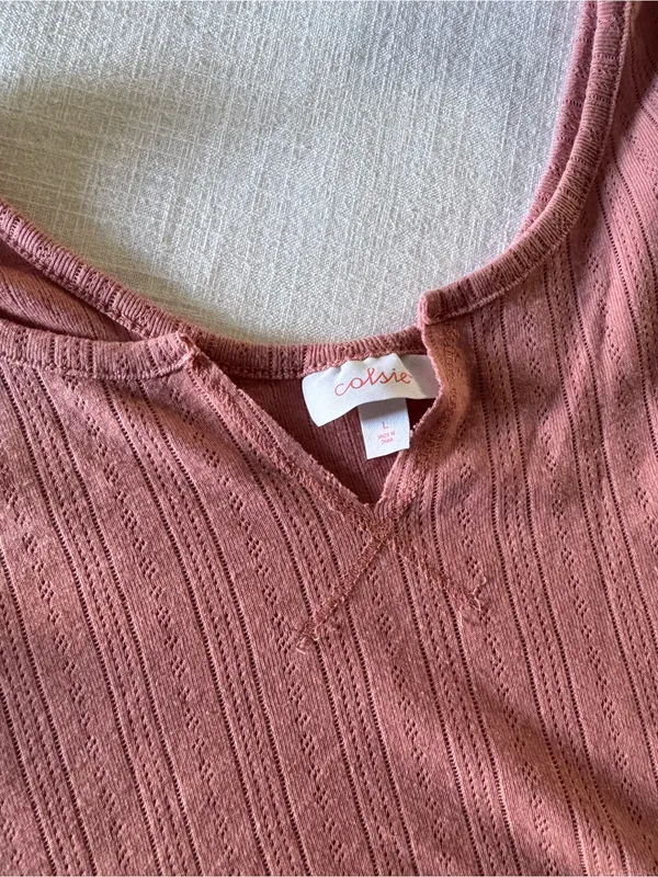 Colsie Short Sleeve Pointelle Crop Top - Rosy Pink, Large - Image 6