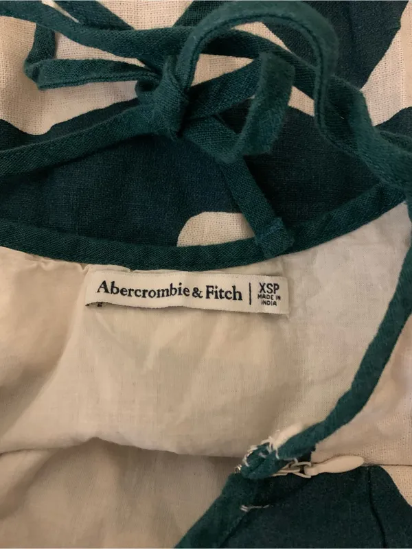 Abercrombie & Fitch Green White Abstract Apron Mini Dress XSP Linen Blend Y2K - Image 4