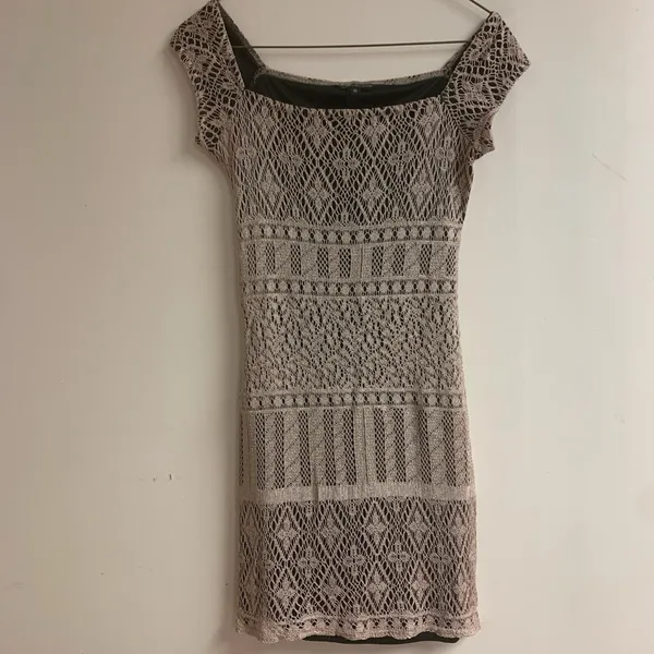 Vintage Y2K Monster Girl Crochet Beige Square Neckline Mini Dress size S - Image 3