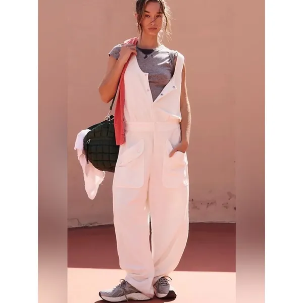 Free People FP Movement Timko One Piece White Barrel Leg Jumpsuit‎ XS - Image 2
