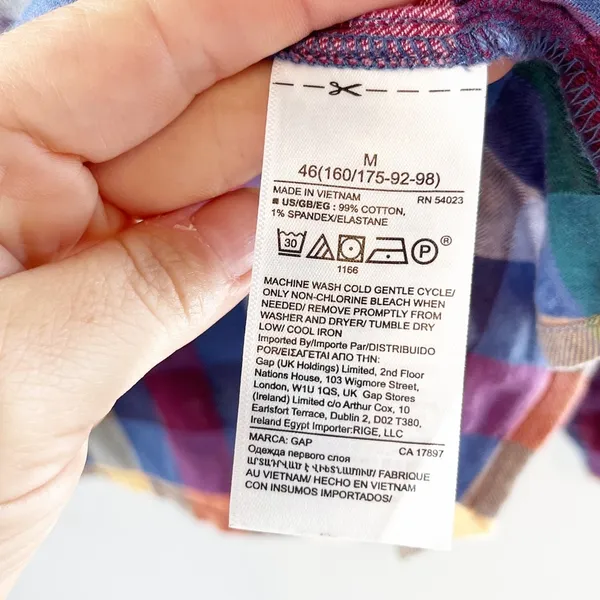 GAP Long Sleeve Femme Cotton Pullover Top Plaid Blue Pink Medium - Image 6