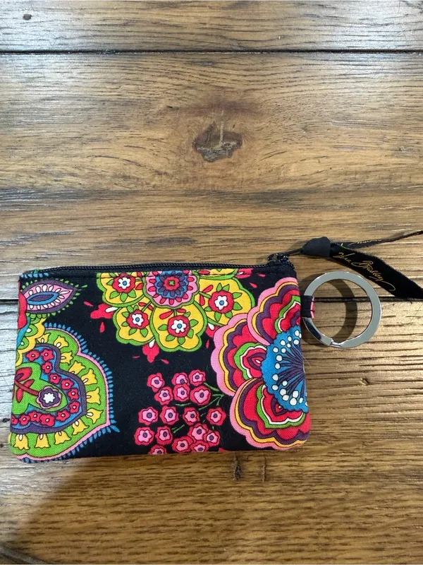 Vera Bradley Pink Multi Floral Quilted Zip Keyring Card Case - Image 3