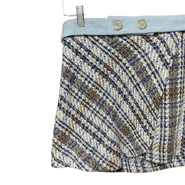 Zara‎ Tweed Weave Mini Skirt in Blue Denim Combination Size Medium - Image 3