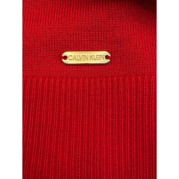 Calvin‎ Klein Sweater Women Large Red Mock Neck Button Shoulder Knit Long Sleeve - Image 6