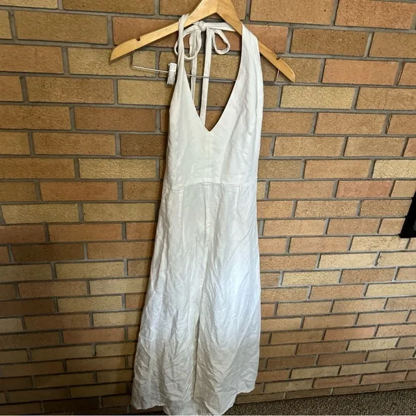 RTR Saunders Collective White Halter Maxi Slit Dress Linen Blend Size 10 - Image 4