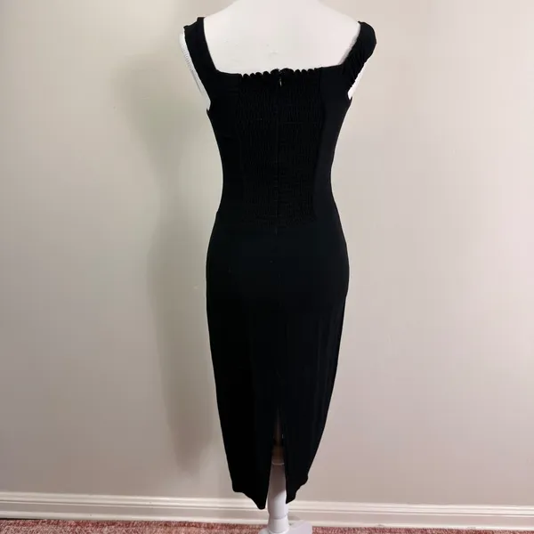 Reformation Black Sweetheart Off Shoulder Smocked Back Midi Dress Womens US 6 - Image 4