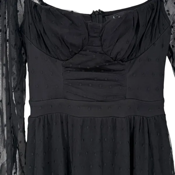 Lulus Black Swiss‎ Dot Tiered Bustier Midi Dress Size XS Whimsigoth Fairy Grunge - Image 8
