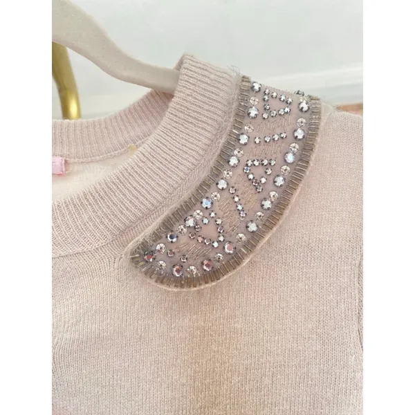Rebecca Taylor Angora Wool Cashmere Cardigan Rhinestone Peter Pan Quiet Luxury M - Image 4