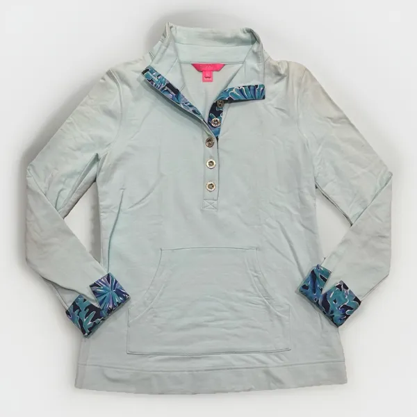 Lilly Pulitzer UPF 50+ LANDLEY Popover XS Green Blue Athleisure Preppy Sweater‎ - Image 3