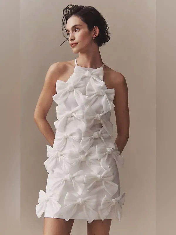BHLDN Sleeveless Allover Bow High-Neck Mini Dress | Anthropologie - Image 2