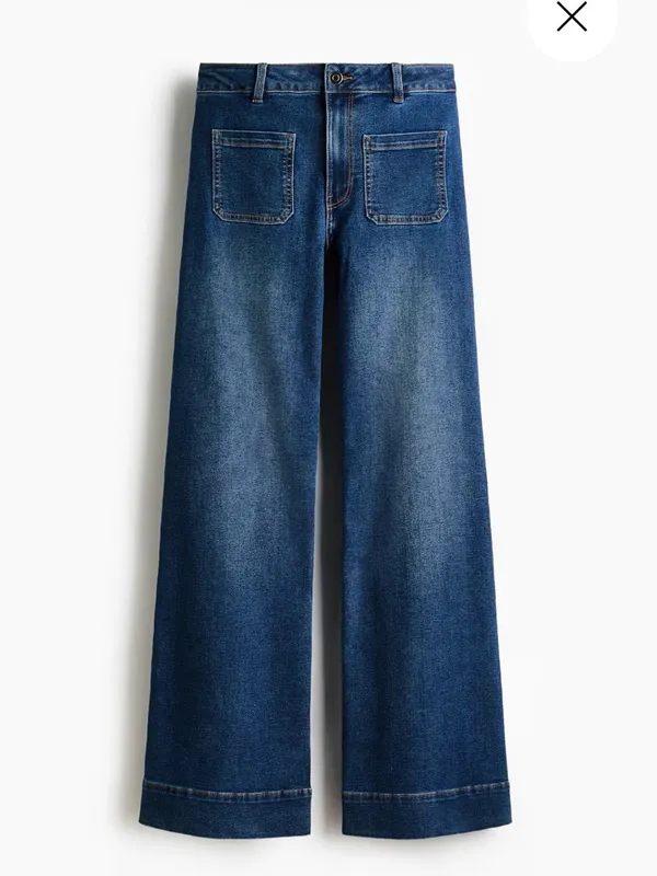 H&M Wide-Leg High-Waist Women's Jeans in Dark Blue, Size 0 - Image 3